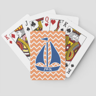 Jeu De Cartes Motif fait sur commande de Chevron de voilier bleu