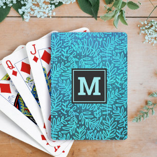 Jeu De Cartes Motif feuille Turquoise audacieux type monogramme 