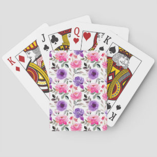Jeu De Cartes Motif floral aquarelle vibrant en rose et violet