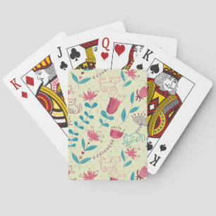 Jeu De Cartes Motif floral avec chats en caricature