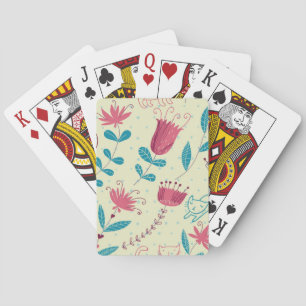 Jeu De Cartes Motif floral avec des chats de bande dessinée