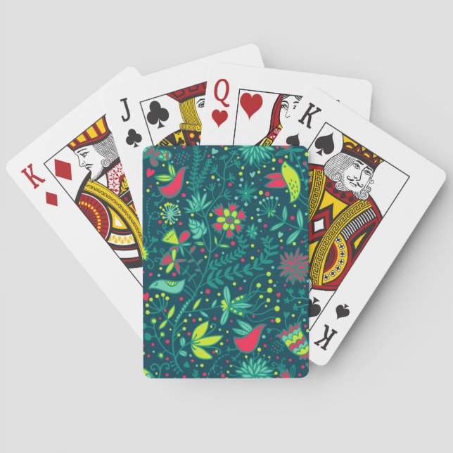 Jeu De Cartes Motif floral avec oiseaux de caricature (dos)