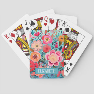 Jeu De Cartes Motif floral de printemps coloré Monogramme