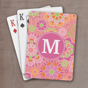 Jeu De Cartes Motif floral de printemps coloré Monogramme person