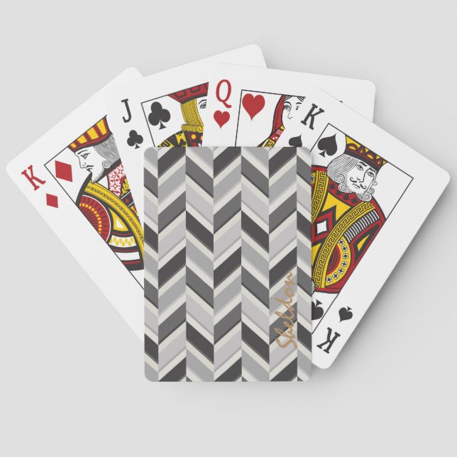 Jeu De Cartes Motif géométrique chevron gris moderne monogramme (dos)
