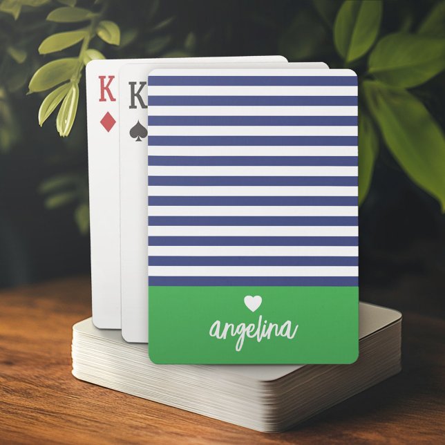 Jeu De Cartes Motif Gras - Coeur Monogramme Marine Vert (Custom Playing Cards)