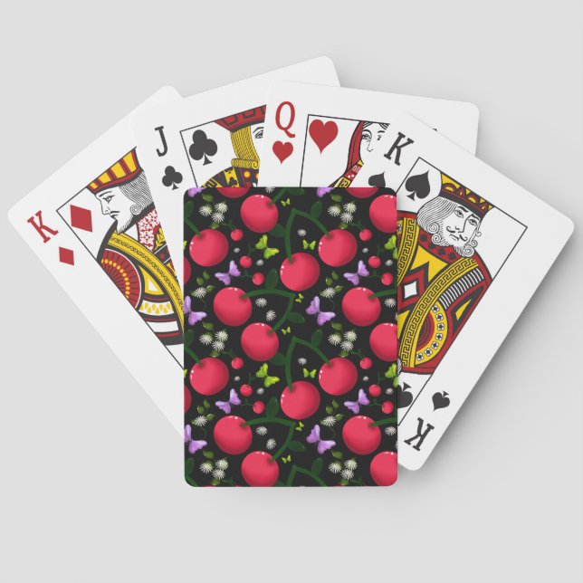 Jeu De Cartes Motif joli papillon Cerise, Fruit Kawaii brillant (dos)