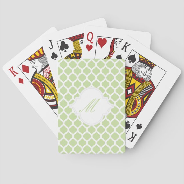 Jeu De Cartes Motif marocain vert avec cartes de jeu Monogramme (dos)