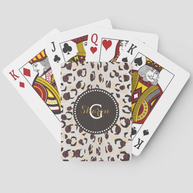 Jeu De Cartes Motif moderne chic brun cheetah imprimé monogramme (dos)