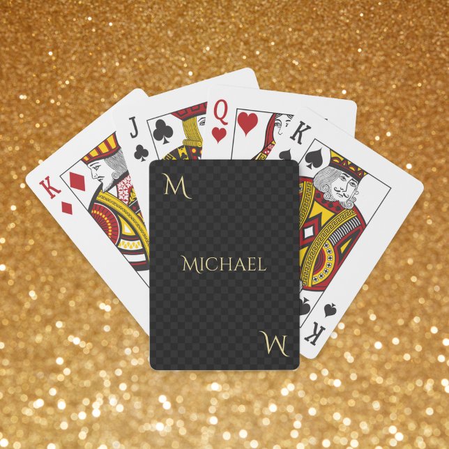 Jeu De Cartes Motif moderne Élégant Monogramme Black Gold Poker (Modern Pattern Elegant Monogram Black Gold Poker Playing Cards)