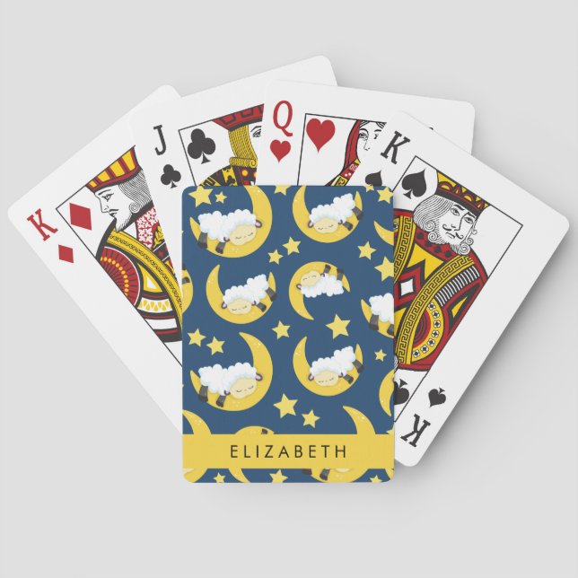 Jeu De Cartes Motif mouton, Mouton dormant, Lune, Votre Nom (dos)