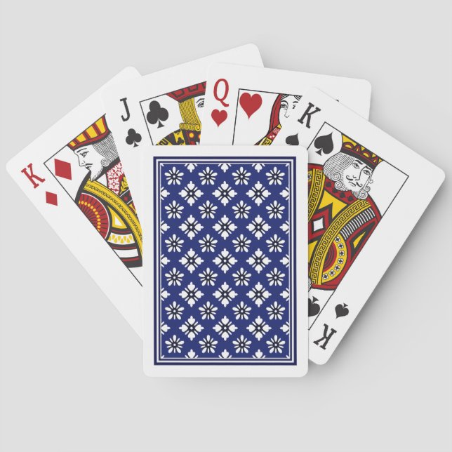 Jeu De Cartes Motif Oriental Indigo White Katazome Fleurs (dos)