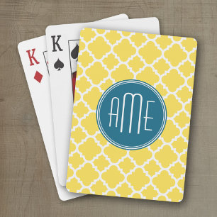 Jeu De Cartes Motif Quatrefoil jaune Turquoise monogramme person