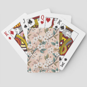Jeu De Cartes Motif Sakura en fleurs de cerisier rose sur rose (