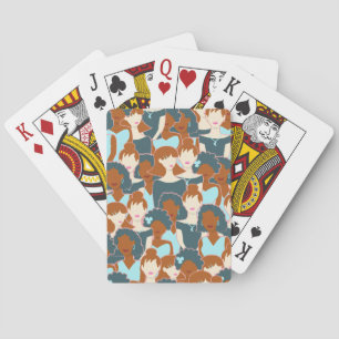 Jeu De Cartes Motif sans couture avec filles noires et blanches