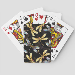 Jeu De Cartes Motif sans couture avec libellules d'or