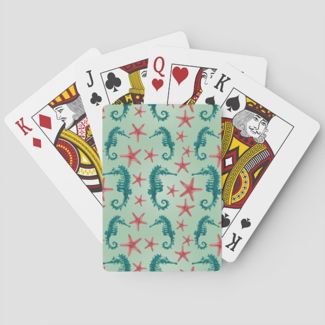 Jeu De Cartes Motif turquoise 2 d'hippocampe (dos)