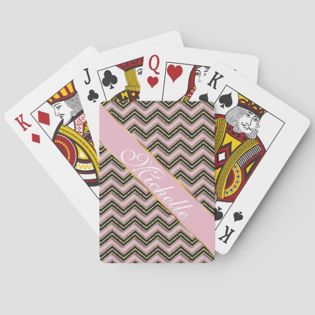 Jeu De Cartes Motif Zigzag noir et rose (dos)