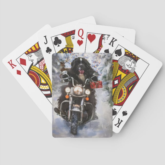 Jeu De Cartes Moto à chiens de Terre-Neuve Noël (dos)