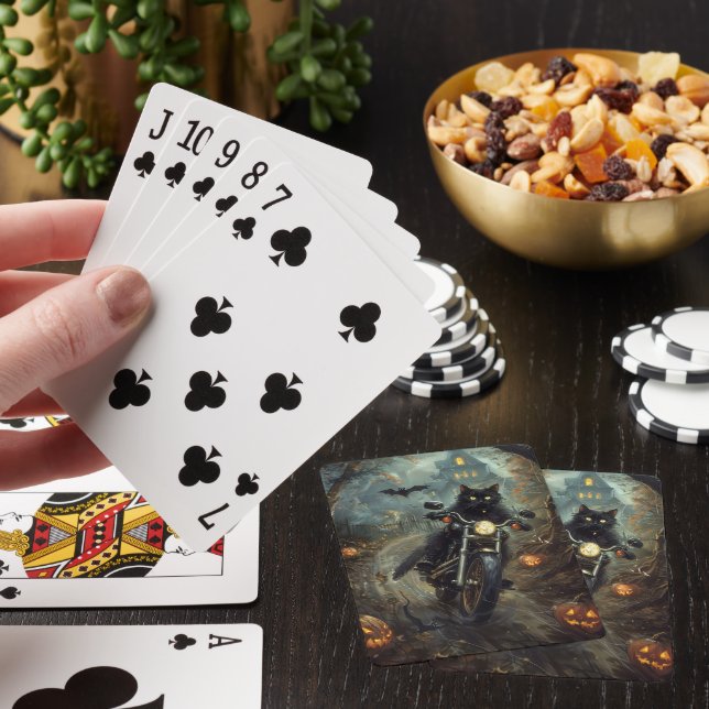 Jeu De Cartes Moto à équitation Chat Noir Halloween effrayant (In Situ)