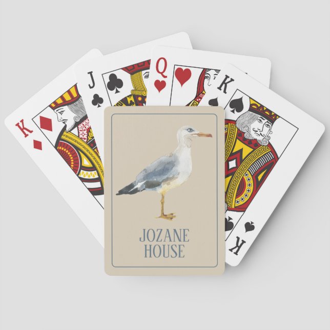 Jeu De Cartes Mouette à l'aquarelle personnalisée de plage (dos)