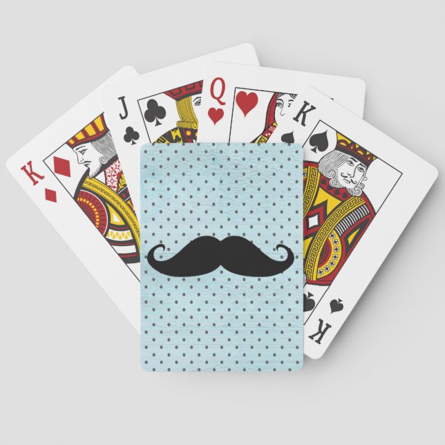 Jeu De Cartes Moustache Noire Drôle Sur Pois Bleus Turquoises (dos)