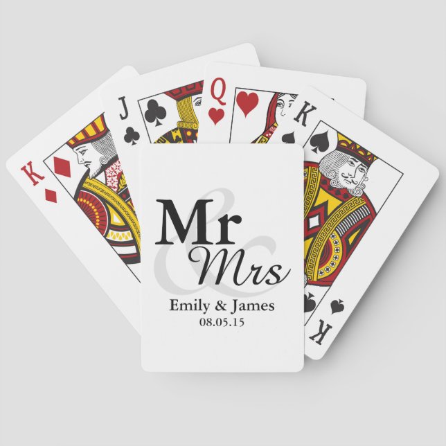 Jeu De Cartes Mr&Mrs Simple Elegant Typographie Mariage Faveur (dos)