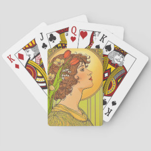 Jeu De Cartes Muse Art nouveau avec fleurs printanières
