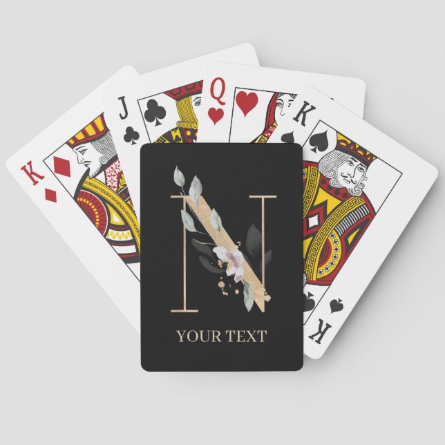 Jeu De Cartes N Monogramme Floral Personnalisé (dos)