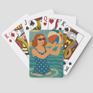 Jeu De Cartes Nageur vintage avec ballon de plage