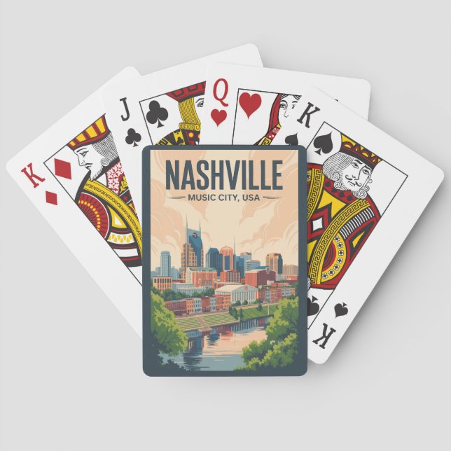 Jeu De Cartes Nashville Tennessee Skyline Travel Art Vintage (dos)
