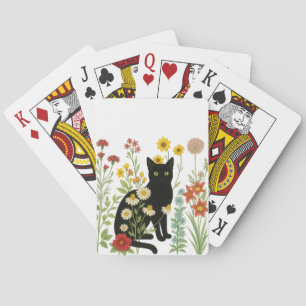 Jeu De Cartes Nature botanique – Chat noir dans un jardin de fle