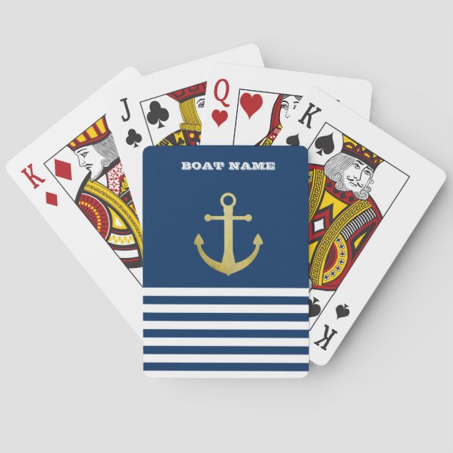 Jeu De Cartes Nautical, Gold Anchor Navy Blue Striped (dos)