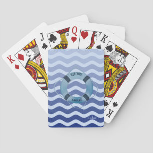 Jeu De Cartes Nautical Marin Rayures Vagues Bleu Nuit
