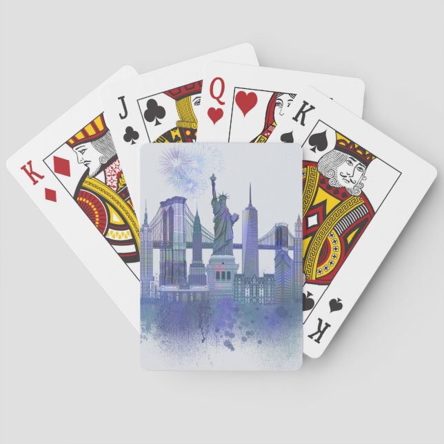 Jeu De Cartes New York Skyline - Aquarelle bleue (dos)