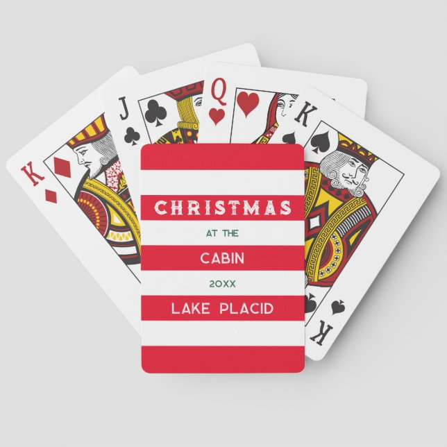 Jeu De Cartes Noël Au Cabine Red Nautical Stripe Lake (dos)