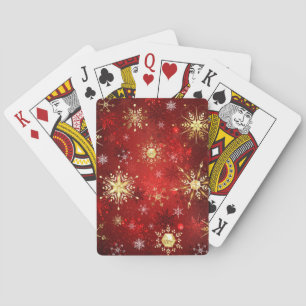 Jeu De Cartes Noël Golden Snowflakes sur Arrière - plan rouge
