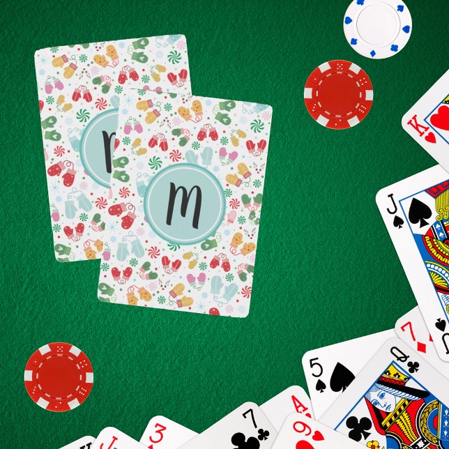 Jeu De Cartes Noël hiver Mittens Candy Motif Monogramme (Créateur téléchargé)