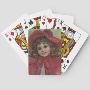 Jeu De Cartes Noël Victorien Enfant Rouge Casquette Portrait Fil