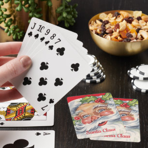 Jeu De Cartes Noël vintage, joyeux Père Noël avec son chapeau