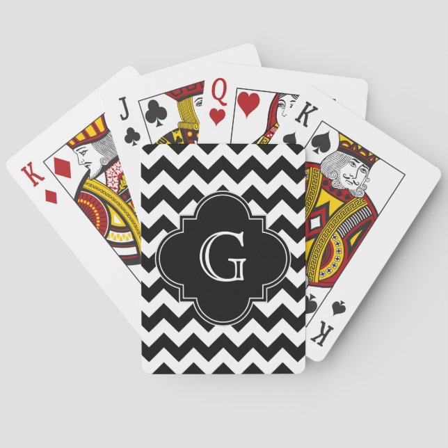 Jeu De Cartes Noir blanc Chevron noir Quatrefoil Monogramme (dos)