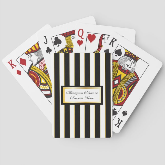 Jeu De Cartes Noir, blanc et cartes de jeu rayées de monogramme (dos)