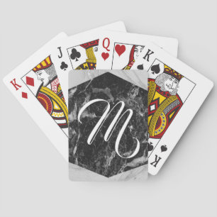 Jeu De Cartes Noir blanc et marbre d'argent Monogramme de verre 