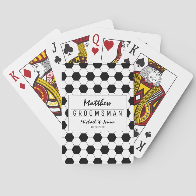Jeu De Cartes Noir Blanc Soccer Personnalisé Mariage Groomsman (dos)