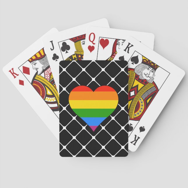 Jeu De Cartes Noir élégant avec coeur arc-en-ciel (dos)