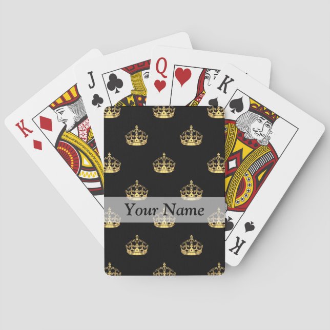 Jeu De Cartes Noir et motif de couronne d'or (dos)