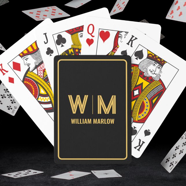 Jeu De Cartes Noir et or Personnalisé Monogramme et Nom Personna (Créateur téléchargé)