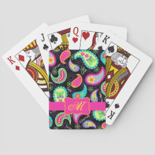 Jeu De Cartes Noir Fuchsia rose moderne Paisson Monogramme