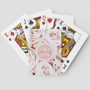 Jeu De Cartes Nom chic de monogramme floral rose