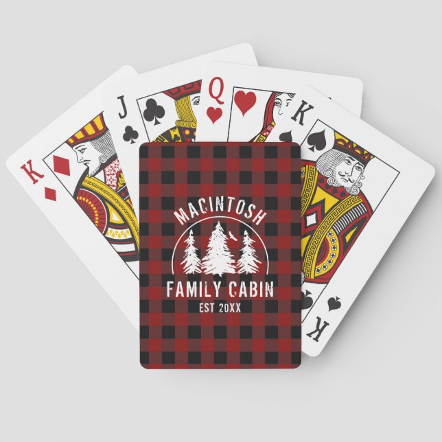 Jeu De Cartes Nom de famille Cabine Rustique Rouge Noir Plaid (dos)